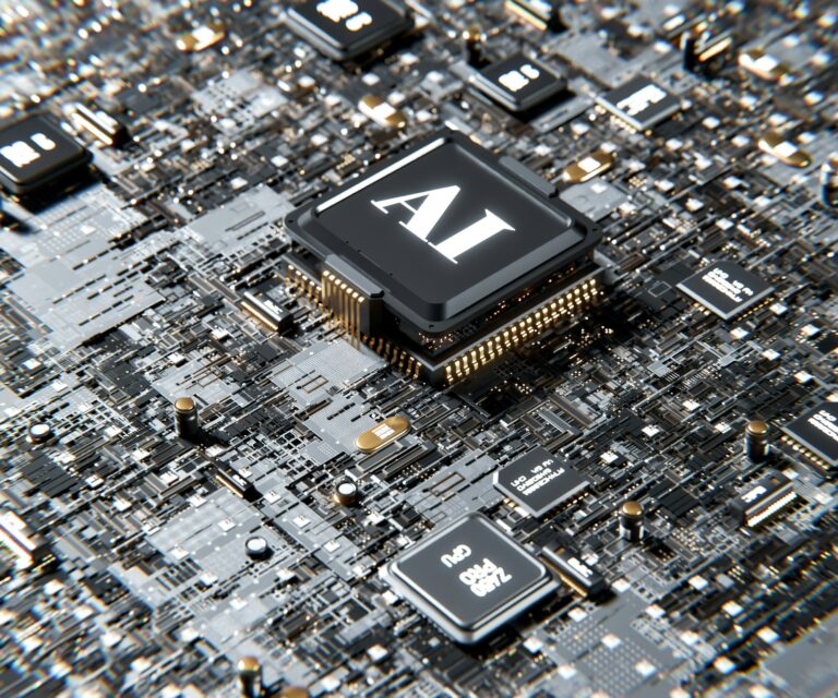 3D render of AI chip representing AI wearables and spatial computing