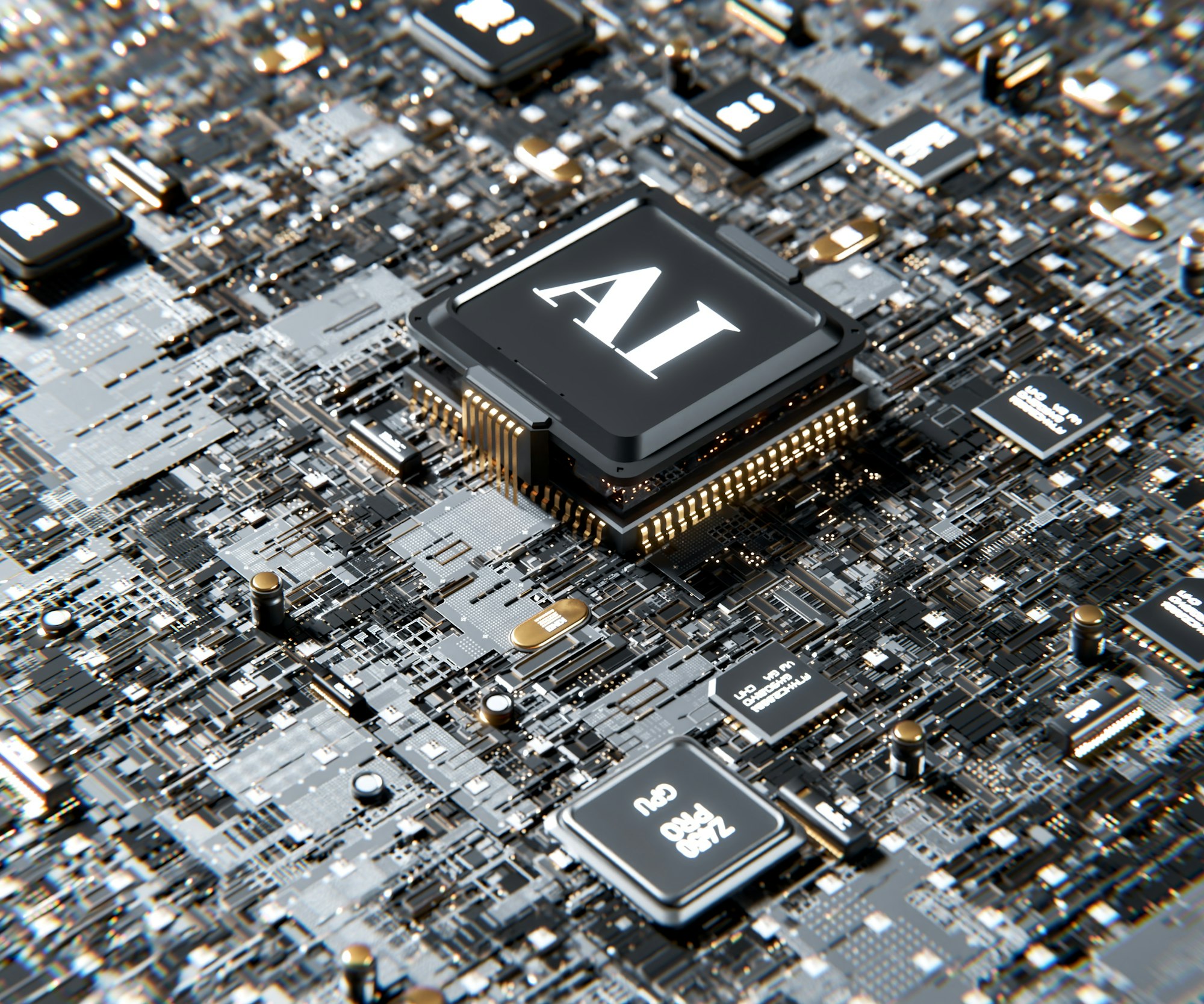 3D render of AI chip representing AI wearables and spatial computing