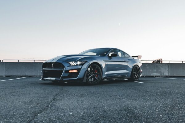 Customized silver Mustang sports car