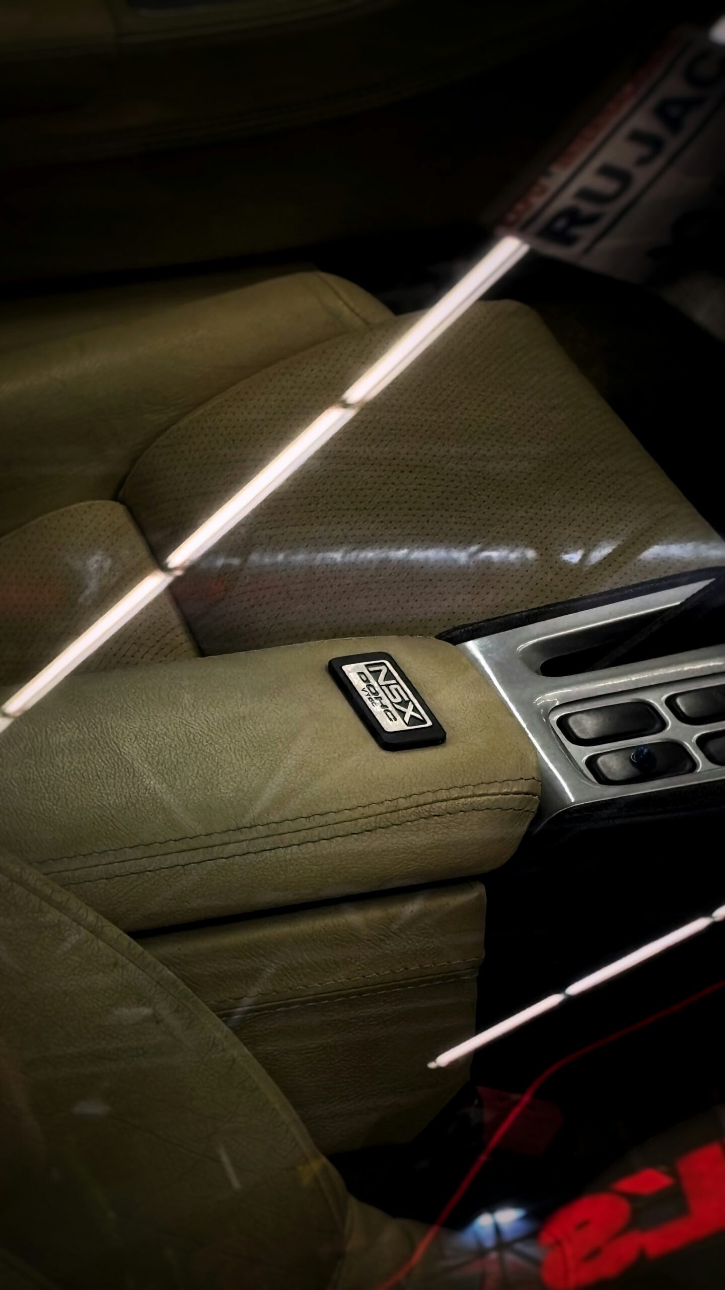 Interior of a car with leather seats and dashboard